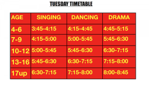 TUESDAY TIMETABLE- PERFORMANCE NAAS NEWBRIDGE KILDARE